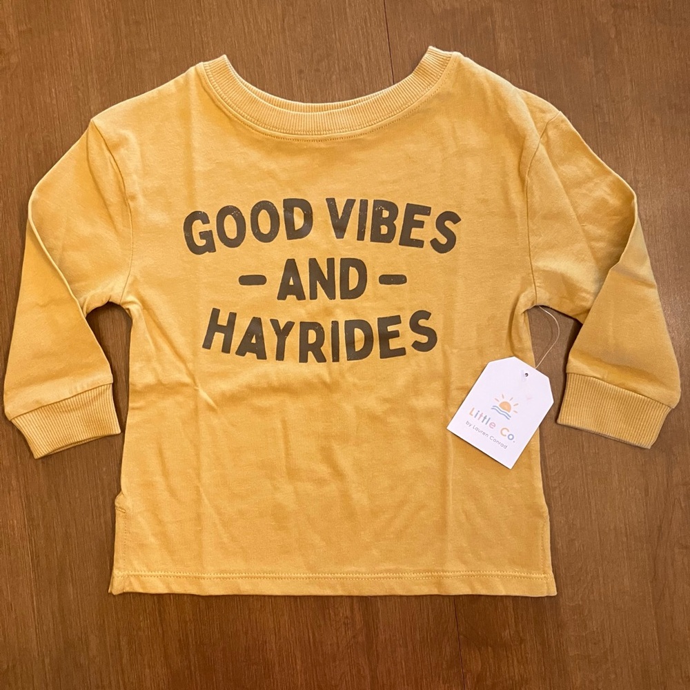 100% Organic Cotton- Kids Fall Yellow Shirt “Good Vibes and Hayrides” Little Co.